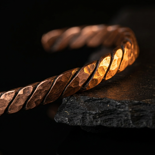 Tri Twist Hammered copper cuff detail