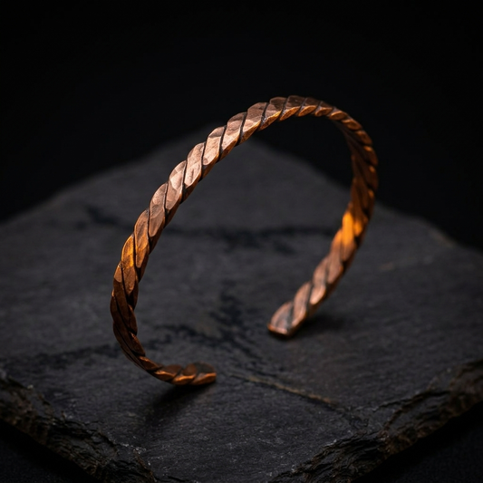 Tri Twist Hammered copper cuff on slate
