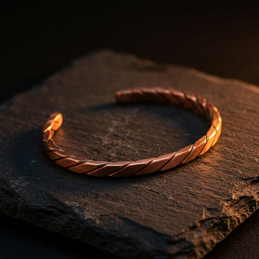 Tri Twist Filed copper cuff on slate